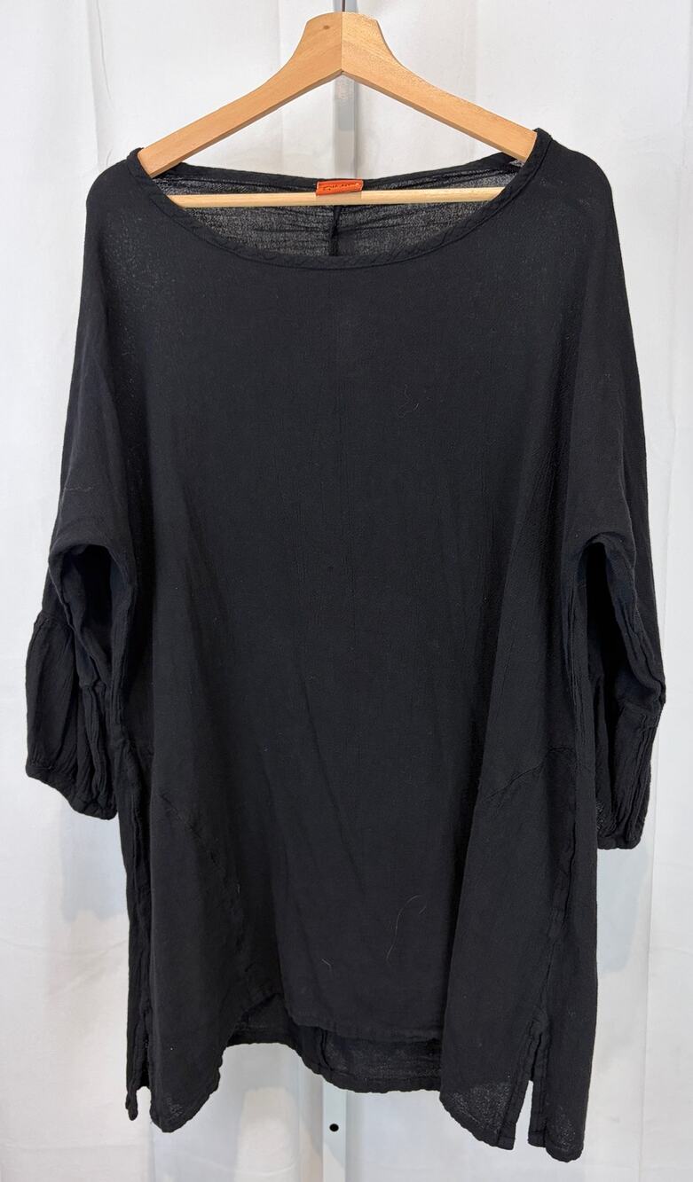 OH MY GAUZE Dolman 3/4 Sleeve Tunic Top Pullover Cotton Black Size 2 L XL